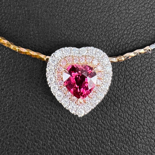 1.14 CARAT BURMESE PINKISH RED SPINEL, PINK DIAMOND & DIAMOND NECKLACE - NGI